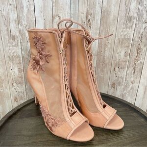 Gianni Bini Lace Up Floral Embroidered Mesh Open Toe Booties Size 11 Women